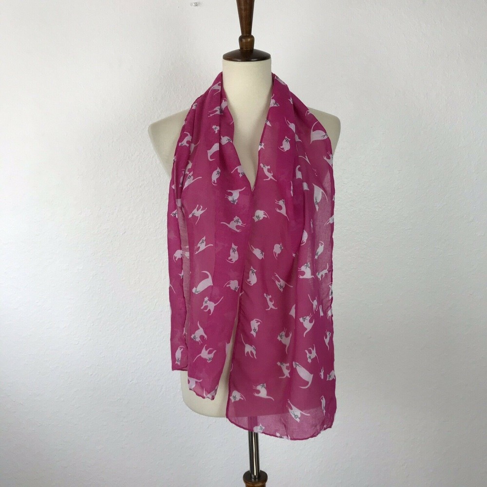 Fantas Eyes Scarf Women Sz‎ OS Cat Bow Rectangle Pink 12 x 59